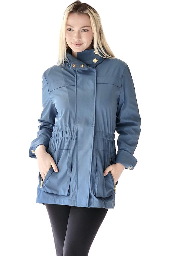 NWOT fashion Women's Ciao Milano Navy Tess Rain Jacket With Pockets & Hood Size Medium